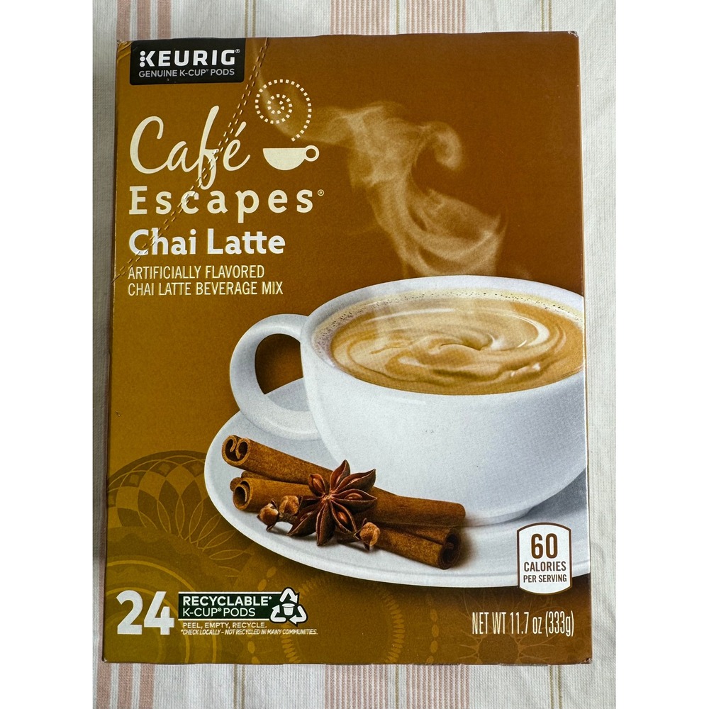 Keurig Cafe Escapes Chai Latte K-Cup Pods 24 Count Tea Beverage Mix 11.7oz Box